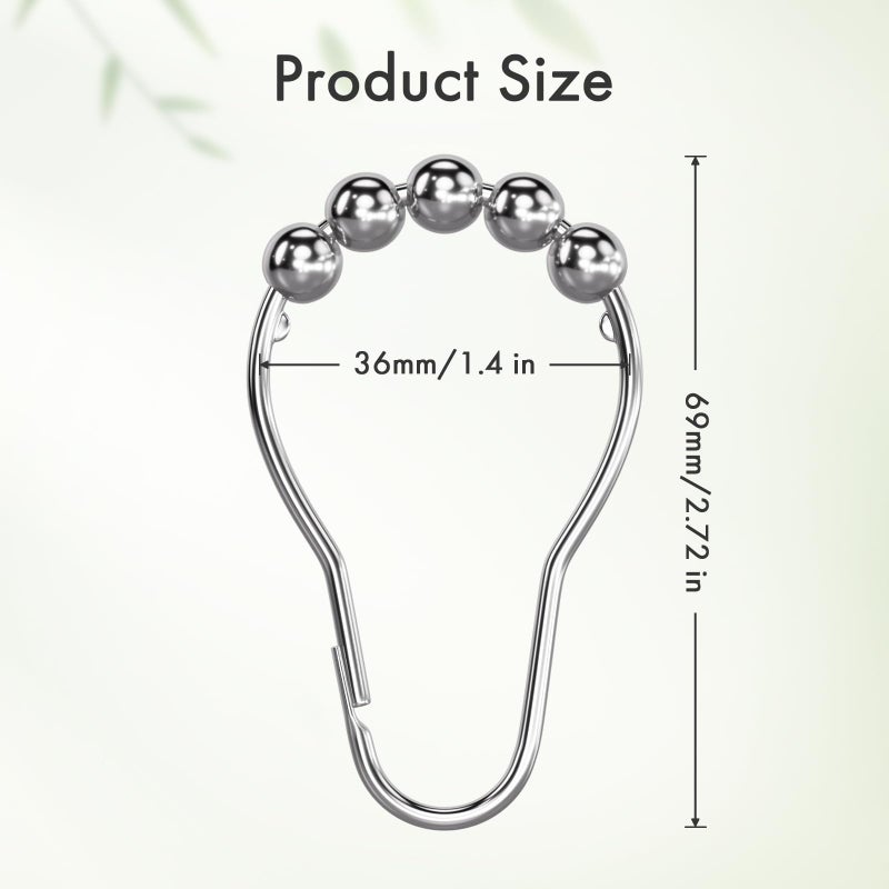 Amazer Shower Curtain Rings, Rust-Resistant Metal Shower Hooks Ring Shower Rings for Curtain Rolling Shower Curtain Hooks for Bathroom Shower Rod Shower Curtain Hangers, Set of 12, Chrome - Image 2